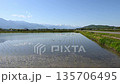 Azumino City, Nagano Prefecture - A spring farm road drive with a straight road stretching towards the Northern Alps and spectacular views of rice paddies 135706495