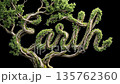 Small yellow flowers bloom on the word Earth, formed by tree branches. World Tree Day 135762360