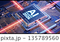 A high-tech circuit board featuring AI chips compatible with neural networks and precision electronic components 135789560