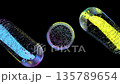 Looping rotating glass translucent capsule 3D Rotating Glass Medical Capsules with Green Outline on Black and White Background - Seamless Loop Animation. 135789654