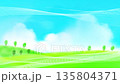 Watercolor background loop animation of a refreshing grassland and blue sky with wind and clouds flowing 135804371
