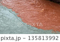 Two rivers with different colors flowing together without mixing. Natural phenomenon of confluence of rivers. Water texture close up. Slow motion. 135813992