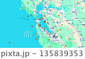 Air traffic map over San Francisco Bay Area with multiple aircraft icons 135839353