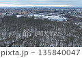 Floodplain forest Zebracka and Prerov industrial area flood, chemical power plant wetland in winter snow ice frost aerial drone river Strhanec meander birds meandering view shot fallen trees wood 135840047