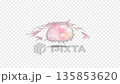 A watercolor animation of a smiling, happy eye with alpha. The pink eyes reflect the scene of cherry blossoms fluttering down. 135853620