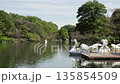 Tokyo Scenery: Lush City Park Pond and Swan Boats Moored at Pier | Inokashira Park, Kichijoji, Tokyo 135854509