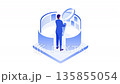 Businessman analyzing data with a giant magnifying glass Isometric animation (loop) 135855054