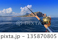 Javea bay trolling fishing rod on boat Mediterranean Costa Blanca 135870805