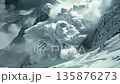 Huge avalanche from mountain, winter nature color landscape 135876273