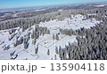 Drone shot of remote mountain village buried under snow at winter aerial view 135904118