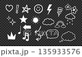 Hand drawn white doodle elements and icons set on transparent background. Alpha channel included. 135933576