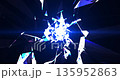 An abstract blue crystal tunnel with sharp geometric fragments flying out from a bright center, creating a dynamic futuristic burst of energy in the style of science fiction. 135952863