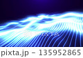 Glowing blue wave lines form a flowing digital landscape, abstract energy surface with neon light, futuristic technology background with smooth motion. seamless loop 135952865