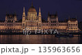 Budapest Parliament Building at Night, Tourist boat on the Danube 135963656