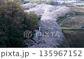 春季埼玉縣櫻花走廊鳥瞰圖，水沼稻田，片穀新田 135967152