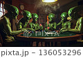 A group of aliens sitting around a poker table 136053296