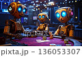 A group of robots playing poker at a casino table 136053307