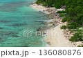 Panning view of Catalina beach and boats moored near the shore  136080876