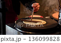 Crepe batter spread on hot griddle with steam and melted chocolate 136099828