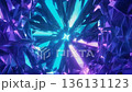 Abstract digital tunnel with vibrant purple and blue crystalline structures converging towards a bright light source, creating a mesmerizing visual journey through space 136131123