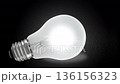 A bare light bulb illuminating the darkness 136156323