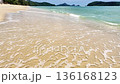 Waves crash on the sandy Tengah beach on Langkawi Island. Malaysia 136168123
