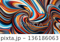 Colorful abstract swirl pattern with vibrant orange, blue, and white hues. The design features smooth, flowing lines creating a dynamic visual effect. 136186063