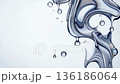 Abstract liquid design with flowing shapes and droplets on a light background. The scene conveys a sense of fluidity and movement. 136186064