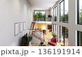Animation of modern two-level home interior with mezzanine design 3d render. 136191914