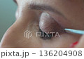 Professional Beauty Makeup Applying Eyeshadow On Eyelashes Close Up Vertical video. 136204908