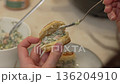 Delicious Appetizer Puff Pastry Preparing Homemade Vol-au-vents with creamy fish salad filling. 136204910