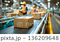 物流現場で進む荷物の仕分け作業 136209648
