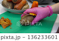 Cooking Hands Peeling Potato With Knife 136233601