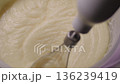 Close-up, mixer whipping milk cream for cake on kitchen counter 136239419
