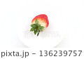 A single ripe strawberry spinning on a rotating platform 136239757