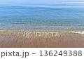 Beautiful sea waves on shoreline in Mediterranean Sea. Clean blue water, sand. High quality 4k footage 136249388