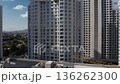 Drone ascending along a modern skyscraper under construction 136262300
