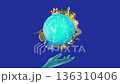 2D animation of world religious and architecture monuments - collage or globe from different religions from Bali, Thailand, Cambodia at Asia and Europe. Travel and tourism with famous world landmarks. 136310406