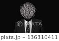 Human head with chaotic scribble circle in brain. Realistic collage art composition in creative modern stop motion style. Minimal abstract graphic concept design for psychology. 136310411