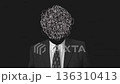 Human head with chaotic scribble circle in brain. Realistic collage art composition in creative modern stop motion style. Minimal abstract graphic concept design for psychology. 136310413