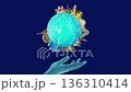 2D animation of world religious and architecture monuments - collage or globe from different religions from Bali, Thailand, Cambodia at Asia and Europe. Travel and tourism with famous world landmarks. 136310414
