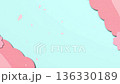 Cherry blossom petals dancing in the blue sky and Japanese paper cutout frame background 136330189