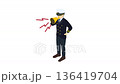 Isometric illustration animation: Sailor shouting with a megaphone (winter) 136419704