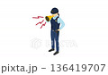 Isometric illustration animation: Female police officer shouting with a megaphone 136419707