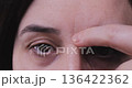 Adult Woman Showing Forehead Wrinkle Anti-Aging Skincare Concept 136422362