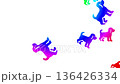 Rainbow-colored dog particles overflowing from the center of the screen. White background. 4K animation. 136426334
