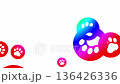 Rainbow-colored paw icons overflowing from the center of the screen. Particle animation. White background. 4K animation. 136426336