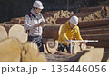 丸太のサイズを管理する林業従事者: 多摩木材センター協同組合 136446056