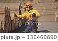 貯木場で働く林業従事者:撮影協力　多摩木材センター協同組合	 136460890