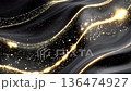 A luxurious abstract background video made of gold light particles and waves flowing on a black background 136474927